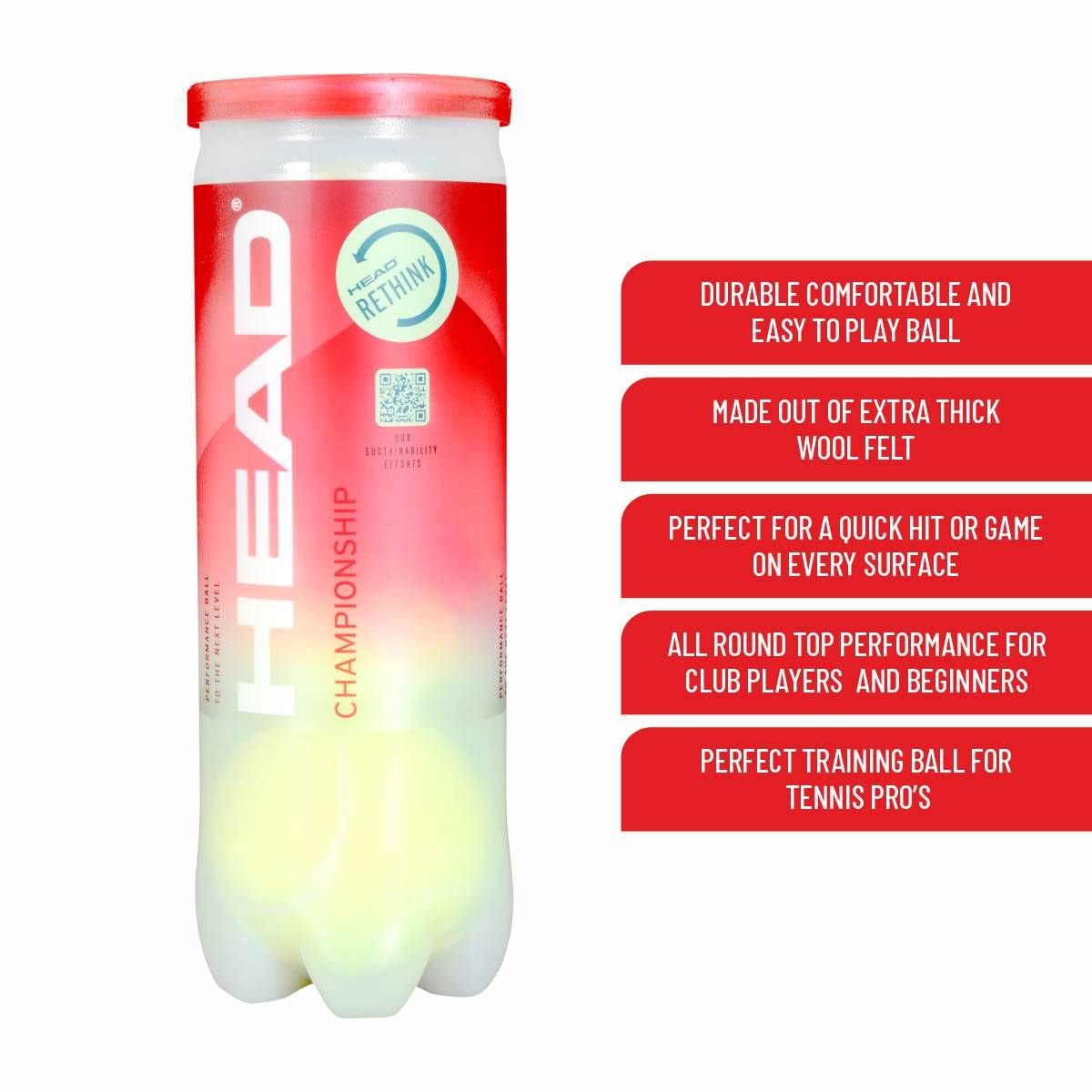 Head 575203 Pelotas de Tenis Championship Amarillo, 3 Piezas