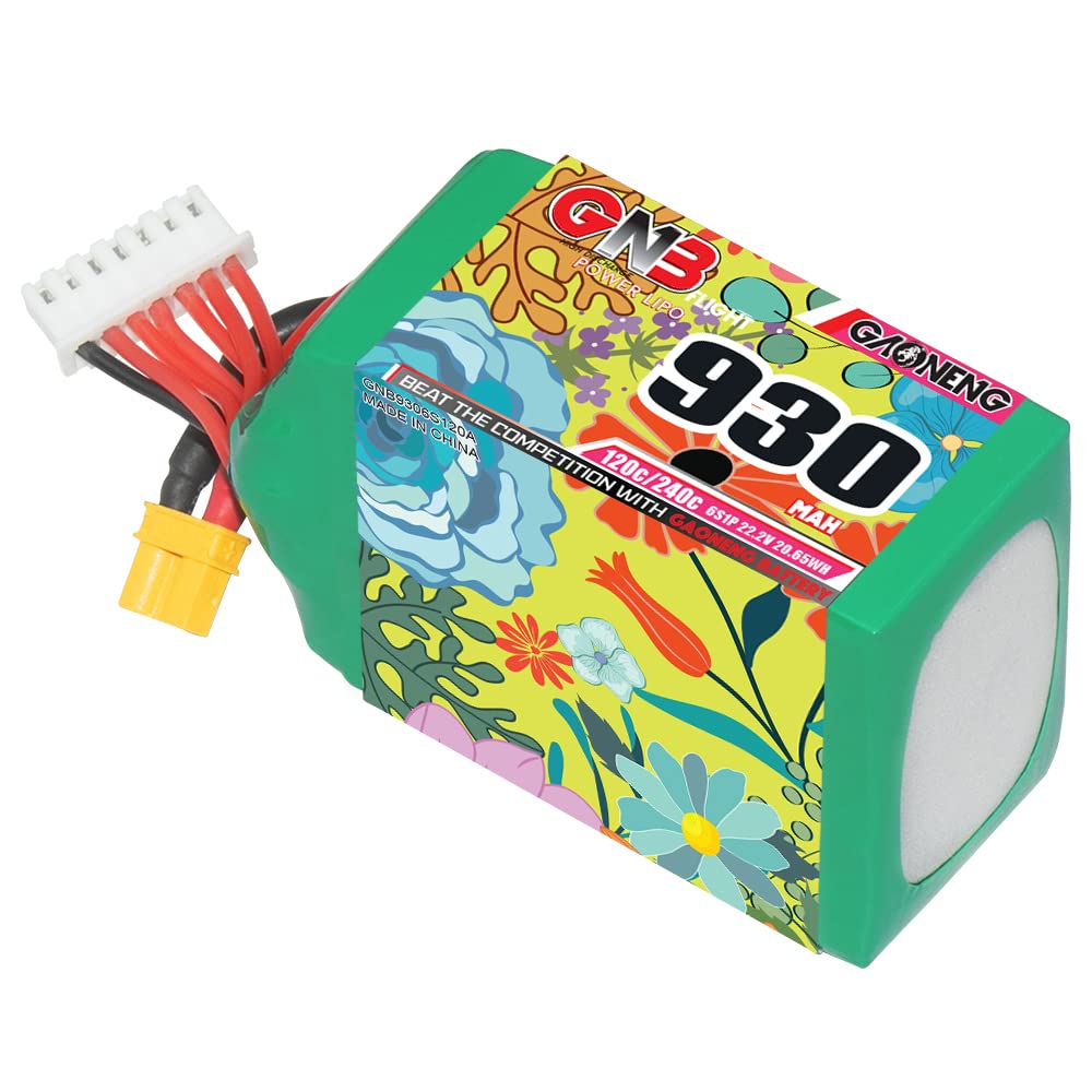 Gaoneng GNB LiPo Batería 6S 930mAh 22.2v 120c 240c para accesorios de dron de estilo última intervensión, piezas modelo aéreo DIY FPV Drone Racing Pack con enchufe XT30