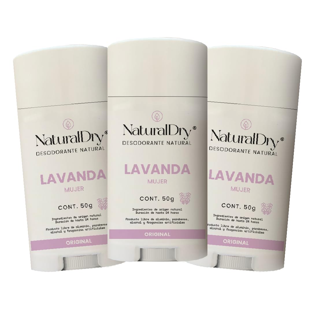NaturalDry - Desodorante Natural Mujer - Sin Aluminio - Sin Parabenos - No obstruye los poros - Elimina el mal olor - NO HUELES - en barra (3 unidades)