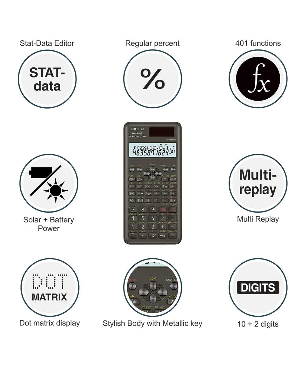 Calculadora Científica Casio FX-991MS 2ª Generación con 401 Funciones y Visualización de 2 Líneas