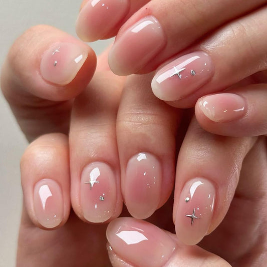 Uñas Postizas de Cortas Largas de Francesa, Adhesivas Uñas Press on Nails de Cobertura Completa, Uñas Falsas Decoradas Acrílico Natural para Mujeres y Niñas (G, 1ml)