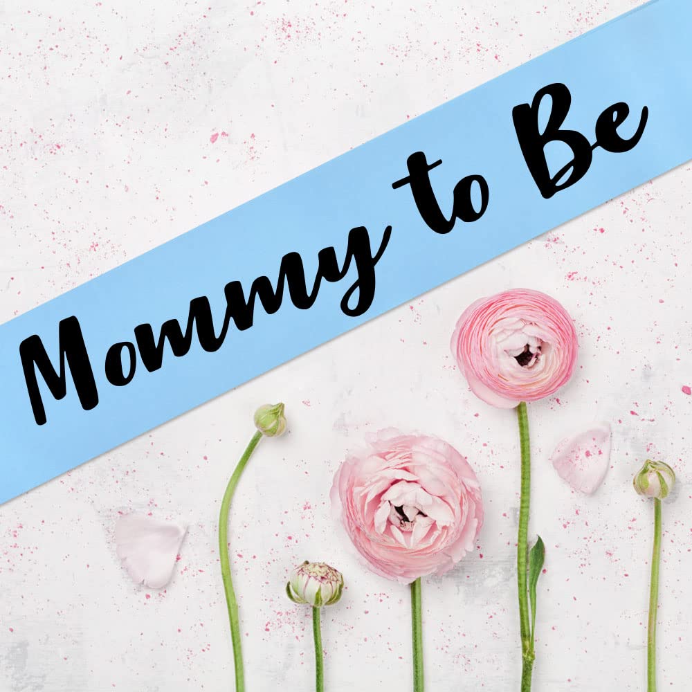Banda para Baby Shower para Niño - Banda "Mamá por Ser" con Hermosa Cinta Azul y Texto de Foil Negro - Ideal para Revelación de Género, Baby Shower, Bienvenida al Bebé, Regalo para Mamá por Ser o Baby