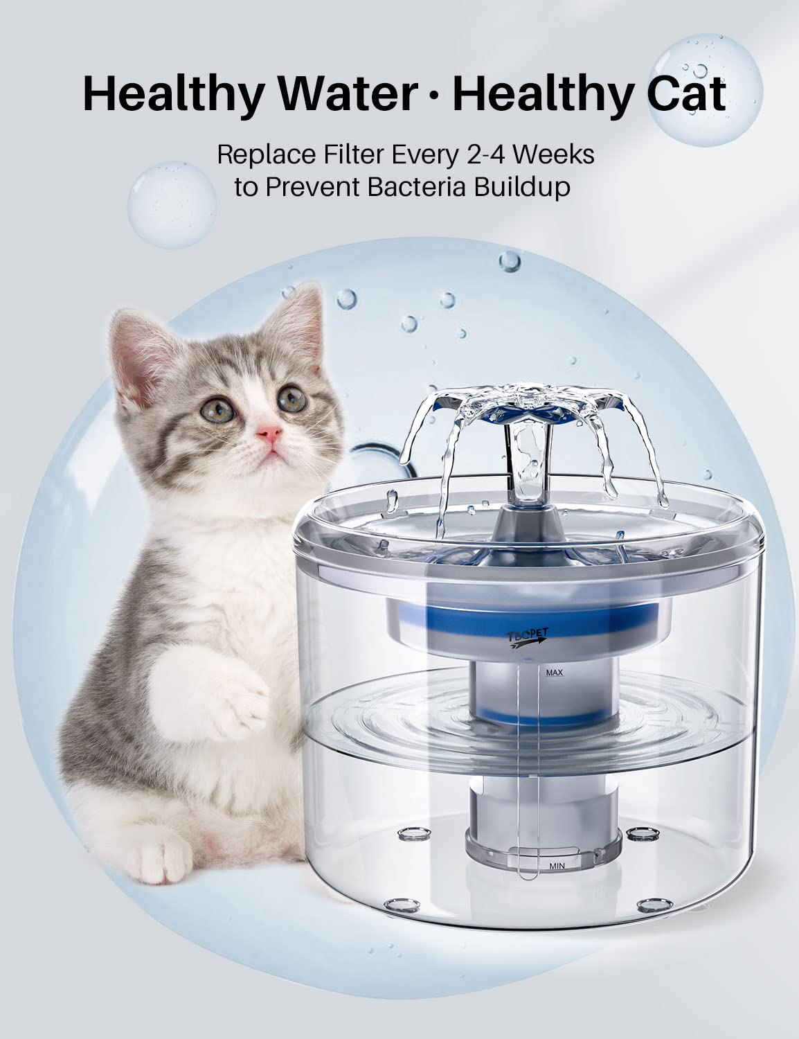 Filtros de Fuente de Agua para Gatos TBC PET Filtación Triple Ciclo Repuesto 86 oz 2.6 L