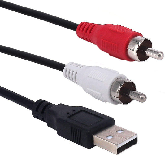 Cable USB a 2RCA Haokiang Negro Adaptador de 5 Pies USB 2.0 Macho a 2 RCA Macho Divisor de Audio y Vídeo AV Compuesto