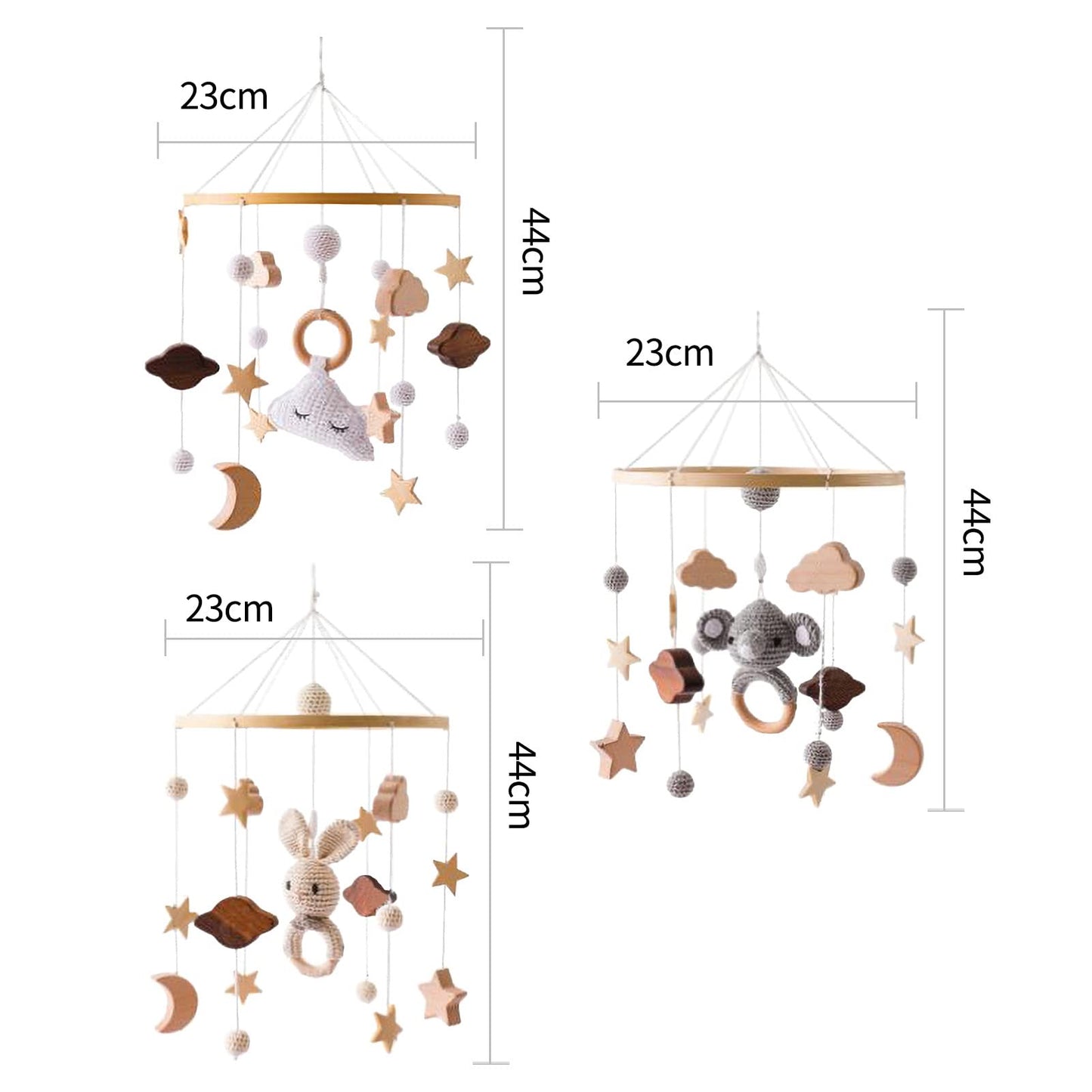 Móvil para bebé, cuna móvil para niños y niñas, nubes 3D, conejo, animales, móvil para cuna, campanillas de viento, habitación de niños, decoración de guardería (B)
