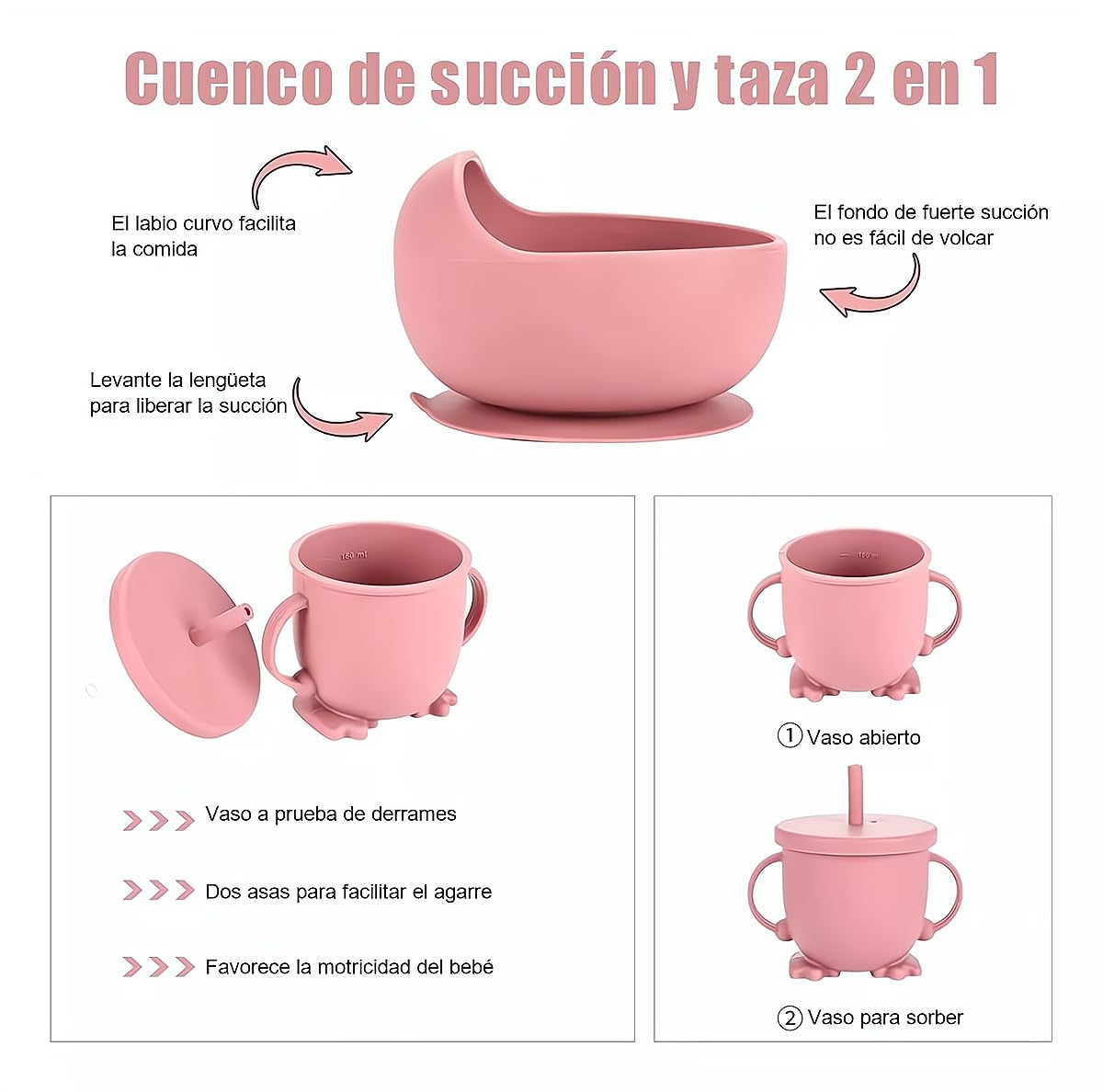 Set de Platos y Cubiertos Babe Rosa con Ventosas para Bebé