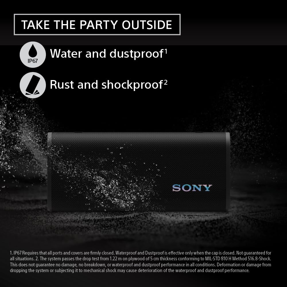 Sony ULT Field 3 Altavoz Bluetooth inalámbrico portátil, IP67 impermeable, a prueba de polvo, a prueba de óxido y a prueba de golpes con graves mejorados, (SRSULT30B), negro (renovado)