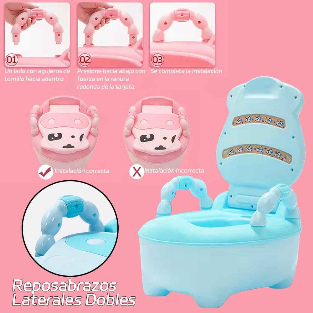 Fishlead Baño de Entrenamiento para Bebe, Asiento Entrenador para Baño Niño, Bacinica de Vaquita para Etapa de Desarrollo Infantil, Escusado con Asiento Acolchonado y Tapa, 1 Count (Azul)