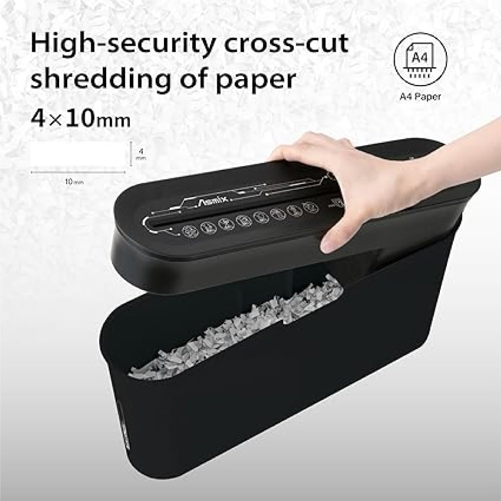 Trituradora de Papel Compacta Negro 2 Hojas Corte Cruzado para Oficina en Casa