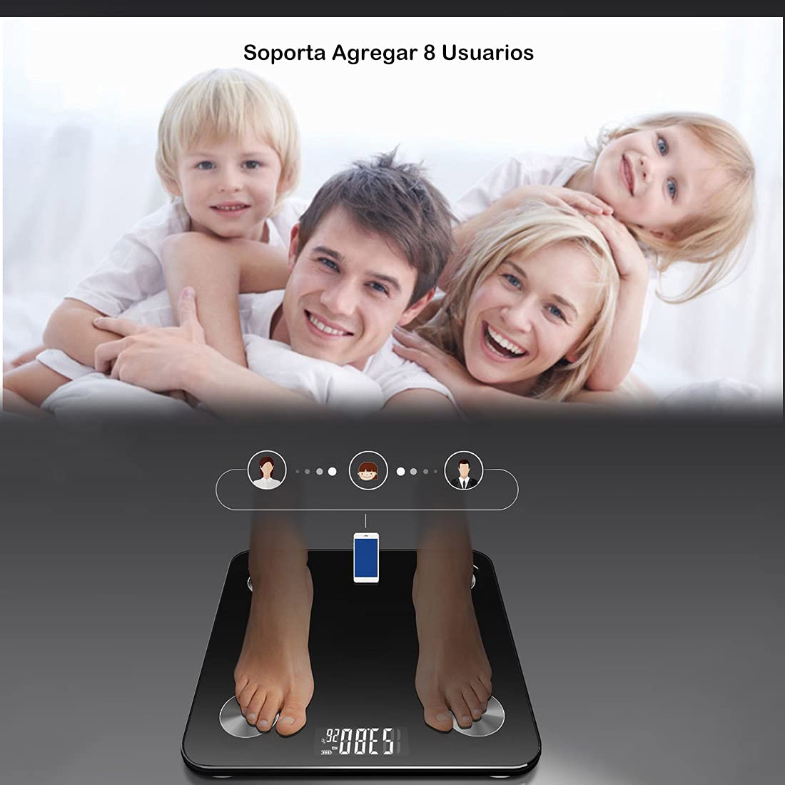 GGTT Bascula Digital Corporal y Muscular, Balanza Inteligente, Conexión via Bluetooth al App, Pesos de Hasta 180 Kg, Precisión Hasta 0.01Kg, Soporta Recordar Datos de 8 Usuarios (Negro)