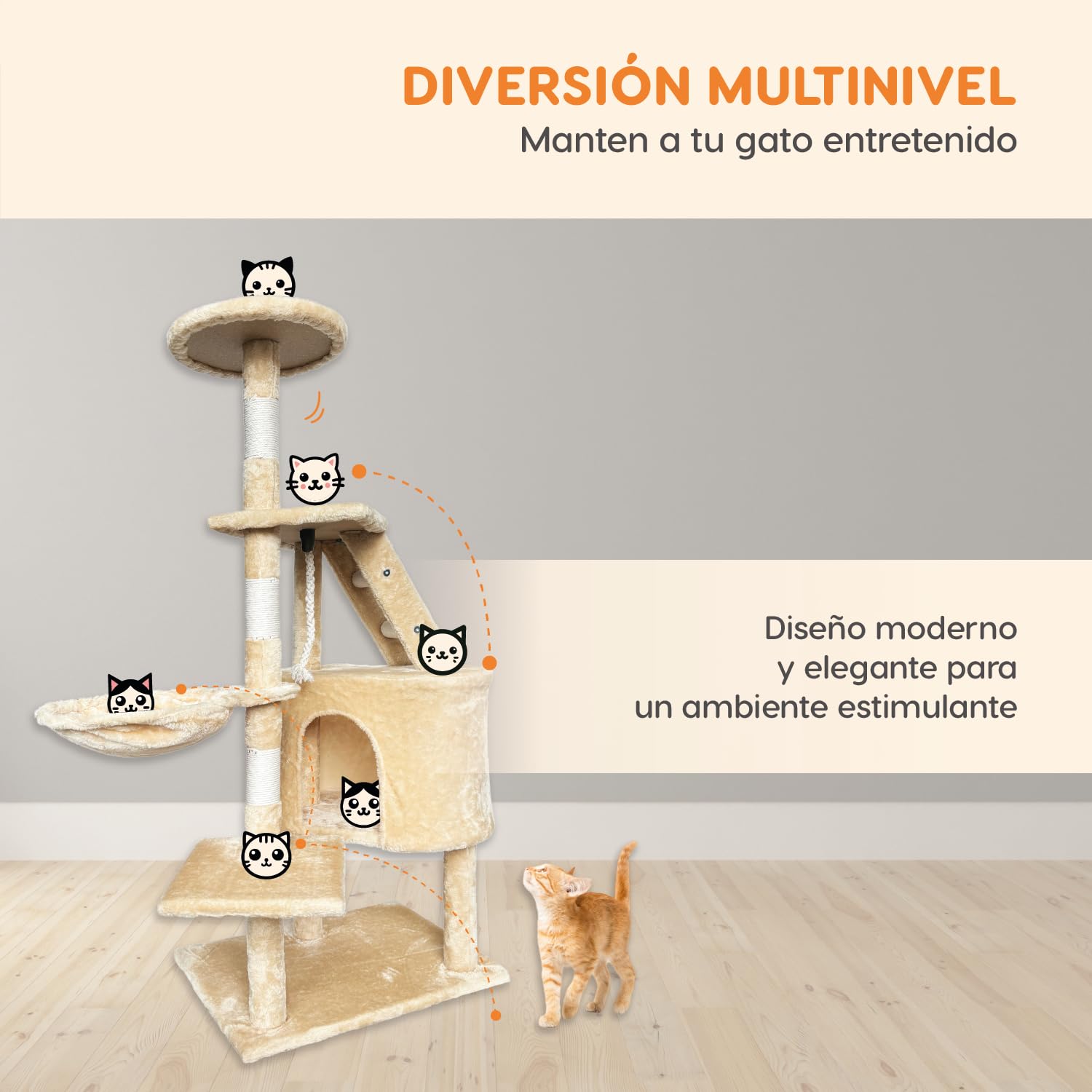 Mueble Rascador para Gato POLI PETS Bambino Multifuncional con Felpa Suave