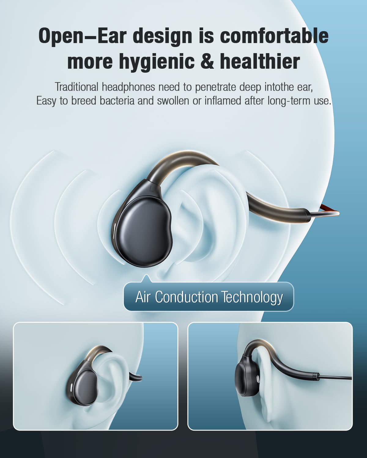 Auriculares Deportivos QOEKUEY Negro con Micrófono y Control de Volumen