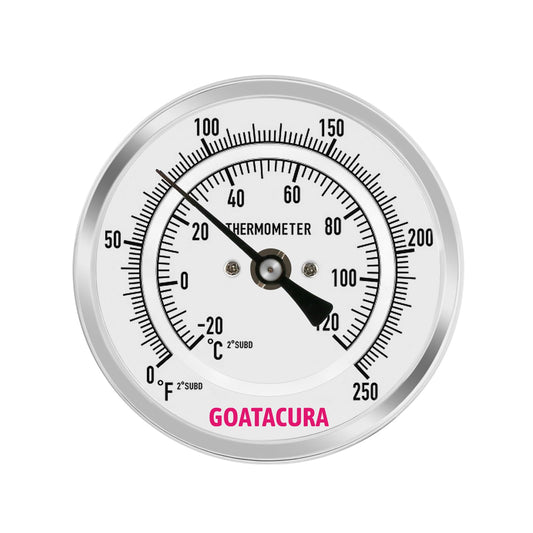GOATACURA Termómetro bimetálico, acero inoxidable completo, tamaño de esfera de 3 pulgadas, vástago de 2-1/2 pulgadas, montaje trasero NPT de 1/2 pulgadas, 0-250 grados F/-20-120 grados C, 1%