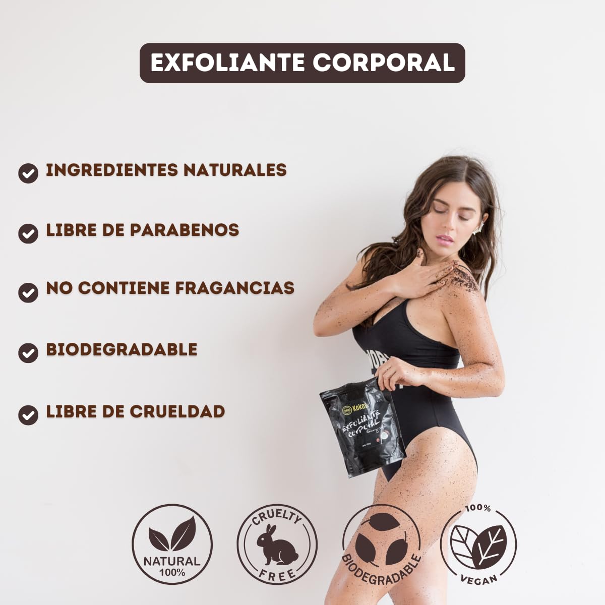 KOKOS Organic, Exfoliante Corporal, Hidrata y Suaviza la Piel, Exfoliante Corporal a Base de Café, Con Aceite de Coco Orgánico, Aceite de Almendras, Vitamina E, Contenido 250 gr