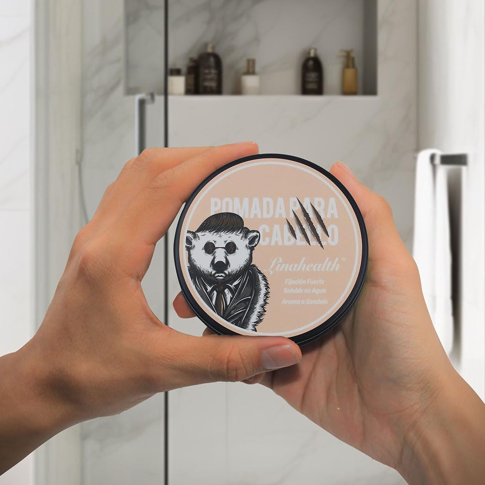 Linahealth | Cera Pomada para Cabello de Fijación Fuerte, Soluble en Agua y Aroma a Sándalo