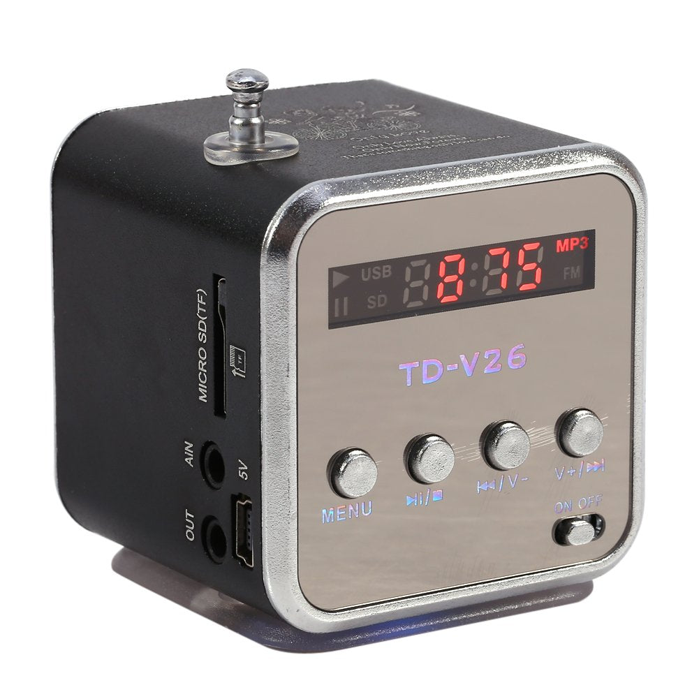 Fosa Digital Mini Altavoz portátil Música MP3 / 4 Reproductor Micro SD/TF USB Disco Altavoz Radio FM para Exteriores e Interiores: Hogar, Dormitorio, Cocina, baño, etc.(Negro)