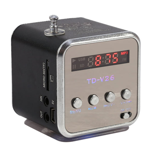 Fosa Digital Mini Altavoz portátil Música MP3 / 4 Reproductor Micro SD/TF USB Disco Altavoz Radio FM para Exteriores e Interiores: Hogar, Dormitorio, Cocina, baño, etc.(Negro)