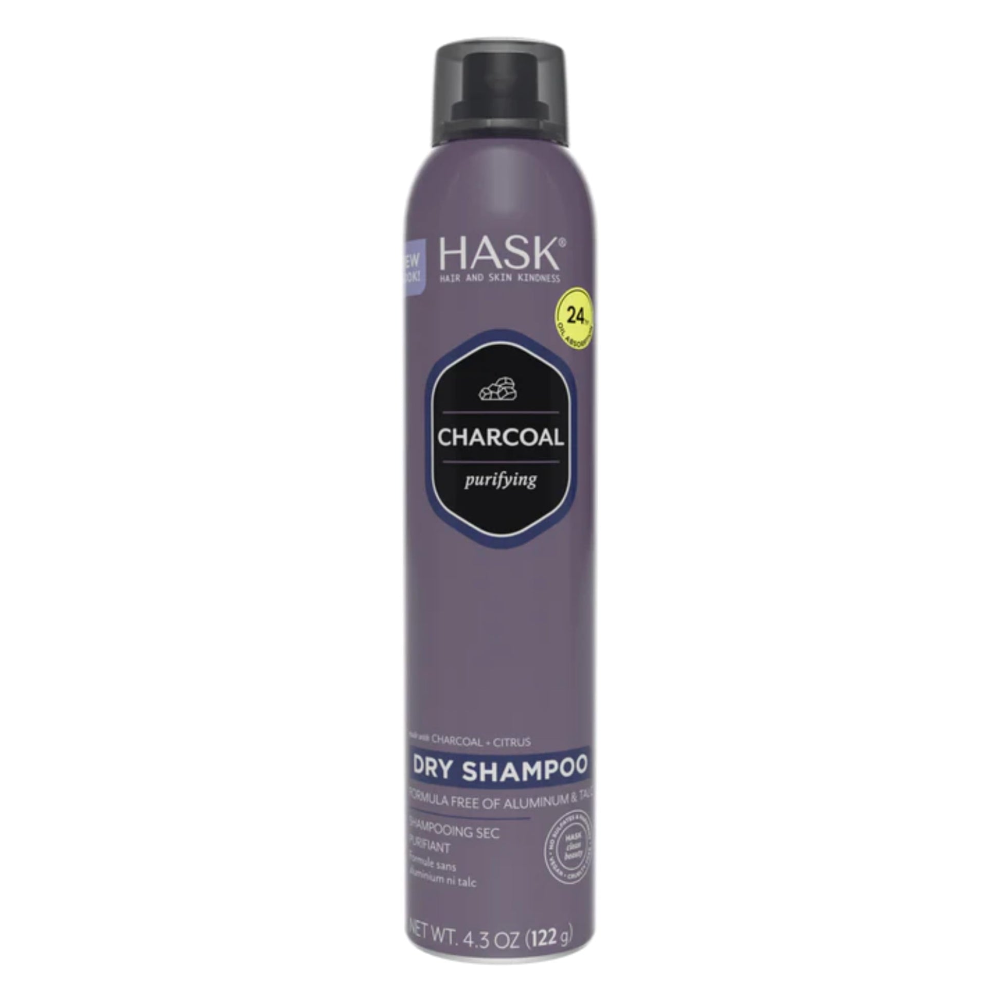 HASK, Shampoo Purificador en Seco, con Carbón y Cítricos, Limpia sin Agua, Absorbe Grasa, Libre de Sulfatos, Parabenos, Ftalatos y Gluten, 122 g