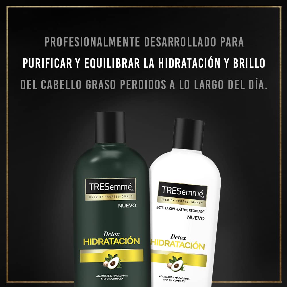 TRESemme Acondicionador sin parabenos Detox Hidratación con aguacate y macadamia 715 ml + Tresemmé Shampoo sin parabenos y sin colorantes Crecimiento Máximo con cafeína y vitamina B 715 ml
