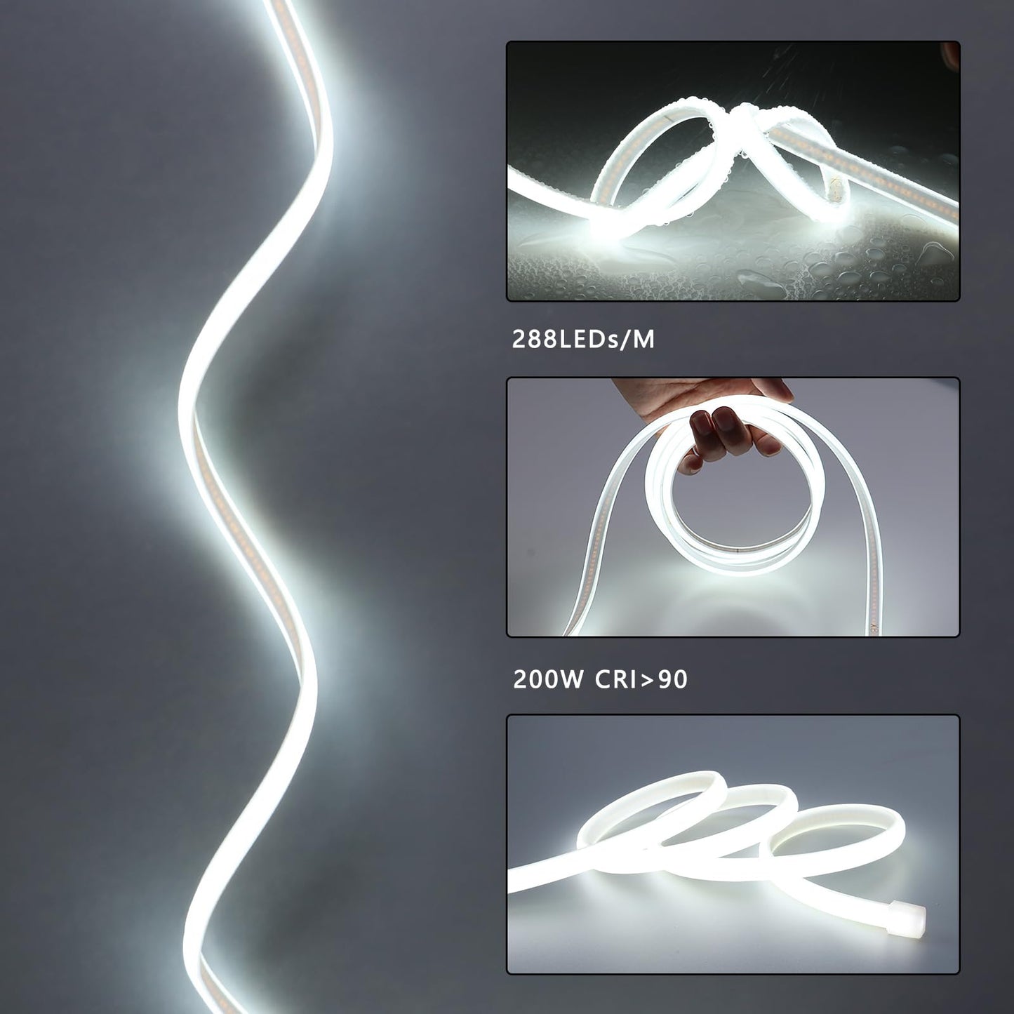 BENLUN Tira LED COB 110V 20 Metros, 6000K Blanco Frio Luces de LED Exterior Impermeable, 10W/M CRI 90+ Flexible Luz LED sin Transformador para Habitacion Techo, Decoración, Patio