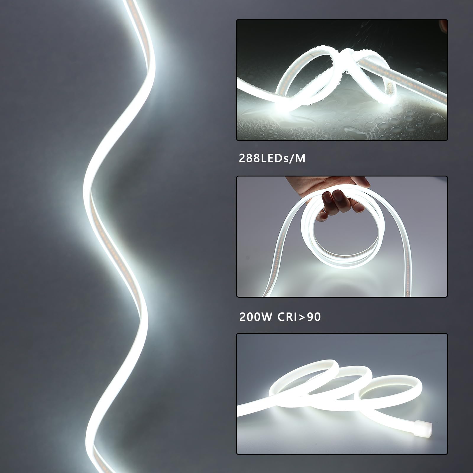 BENLUN Tira LED COB 110V 20 Metros, 6000K Blanco Frio Luces de LED Exterior Impermeable, 10W/M CRI 90+ Flexible Luz LED sin Transformador para Habitacion Techo, Decoración, Patio