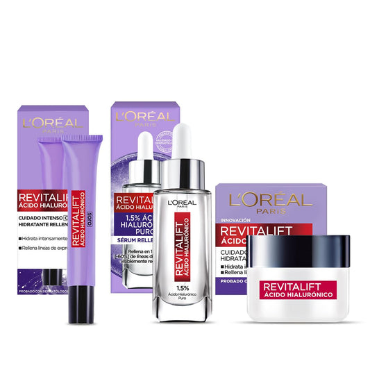 L'Oréal Paris Kit Revitalift Ácido Hialurónico: Sérum Rostro + Crema de Día + Crema de Ojos Revitalift Ácido Hialurónico