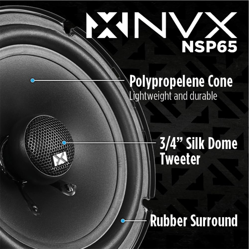 NVX 6 1/2 inch True 80 watt RMS 2-Way Coaxial Car Speakers [N-Series] with Silk Dome Tweeters, Set of 2 [NSP65]