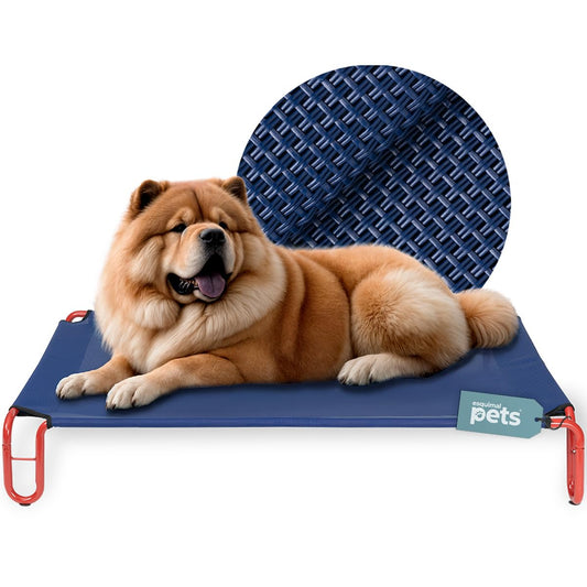 Cama Elevada Esquimal Azul Rojo con Malla Transpirable para Perro Mediano