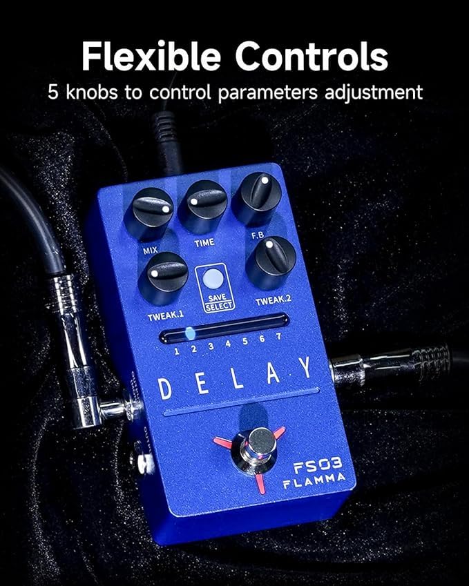 Pedal de Guitarra FLAMMA Estéreo con 11 Efectos de Modulación True Bypass FS03