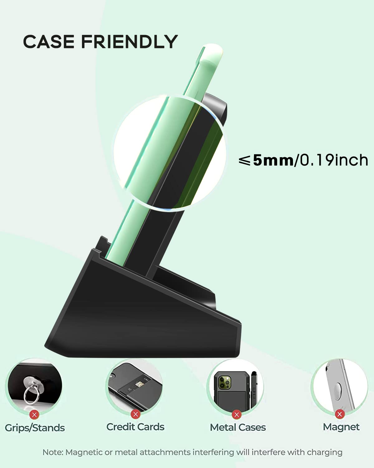 YUWISS - Cargador inalámbrico con Soporte de Carga inalámbrico Certificado Qi 10/7.5/5W Compatible con iPhone 12/12 Pro 11/11Pro/11Pro MAX/XR/XS Max/XS/X/8/8Plus Galaxy S10/S9/S9+/S8/S8+, Note 10/9/8