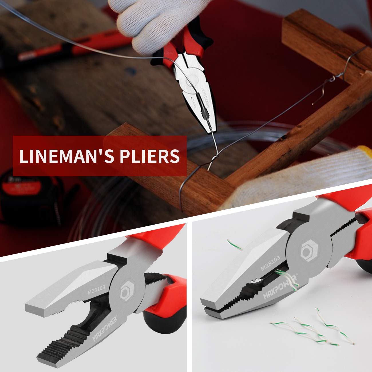 Juego de llaves y alicates MAXPOWER, juego de 6 bolsas de kit. Alicates de bloqueo de 7 ", Alicates de ranura para juntas de 10", Alicates de punta larga de 8 ", Llave ajustable de 8", Alicates de corte diagonal de 6 ", Alicates de liniero de 8"
