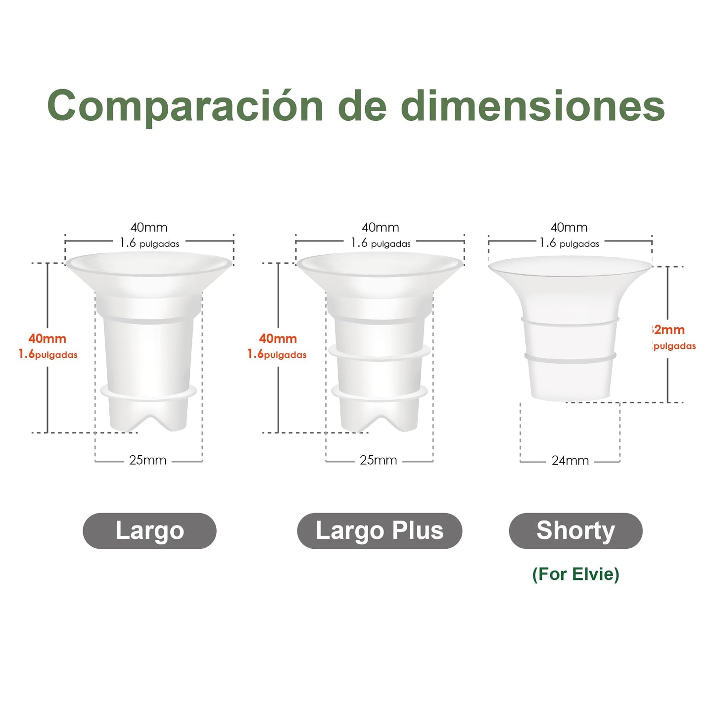 Inserto de embudo Maymom (13 y 15 mm) compatible con Elvie Single/Double Electric y copa portátil Stride de 24 mm. No es una pieza de repuesto original.