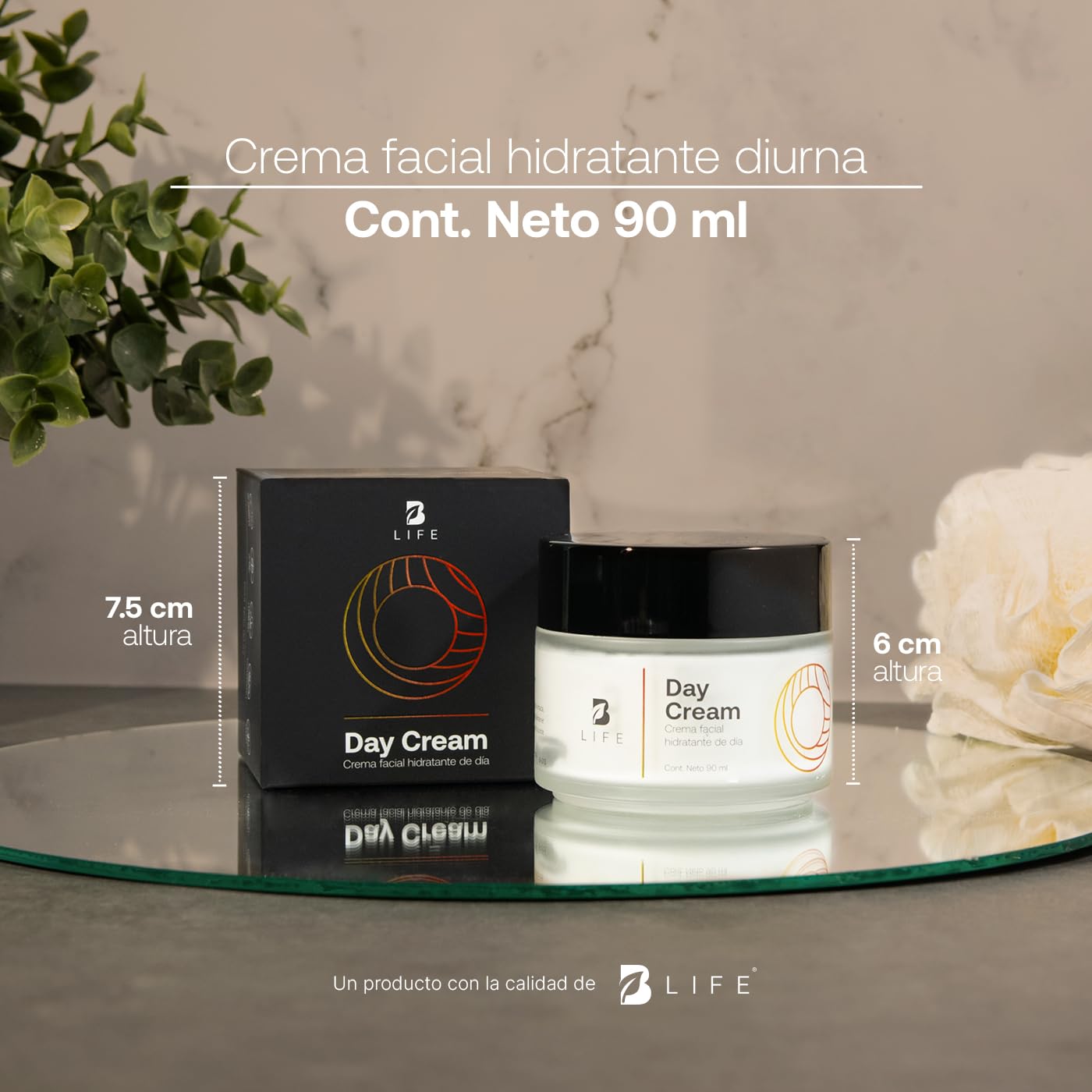 Crema Facial de Día Hidratante de 90 ml. Adicionada con Vitamina E, Ácido Hialurónico y Niacinamida, Skincare Facial Antiarrugas. Day Cream B Life.