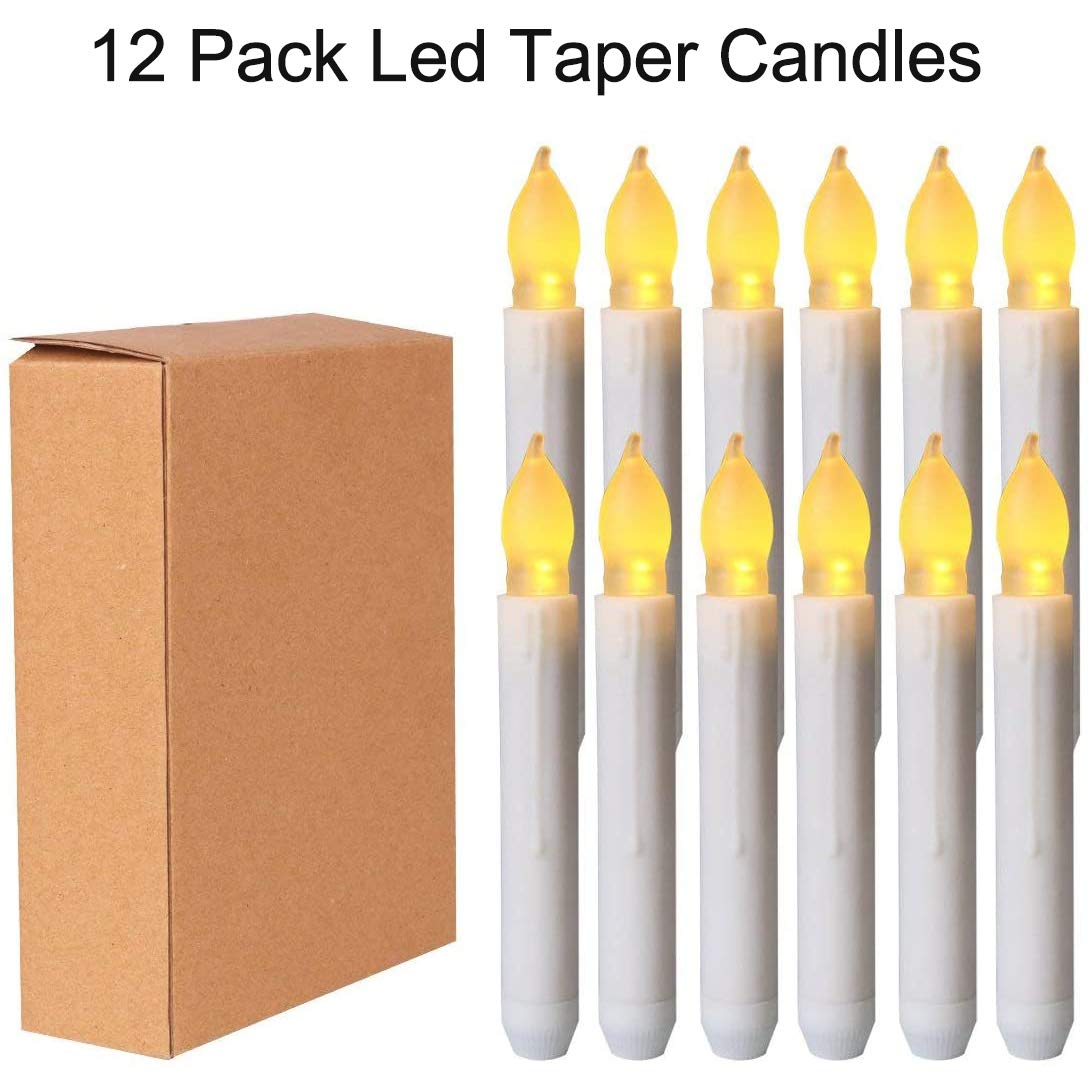 Velas LED sin Llama, Paquete de 12, Velas Cónicas Parpadeantes, Funciona con Pilas, para Iglesias, Bodas y Cumpleaños