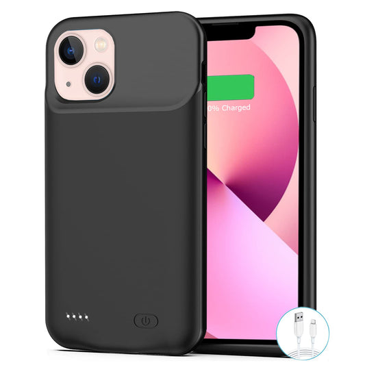 BOVSRT - Funda de batería para iPhone 13 Mini, 6500 mAh, delgada, recargable, inteligente, de carga extendida, con alta capacidad, protección de alto impacto, color negro