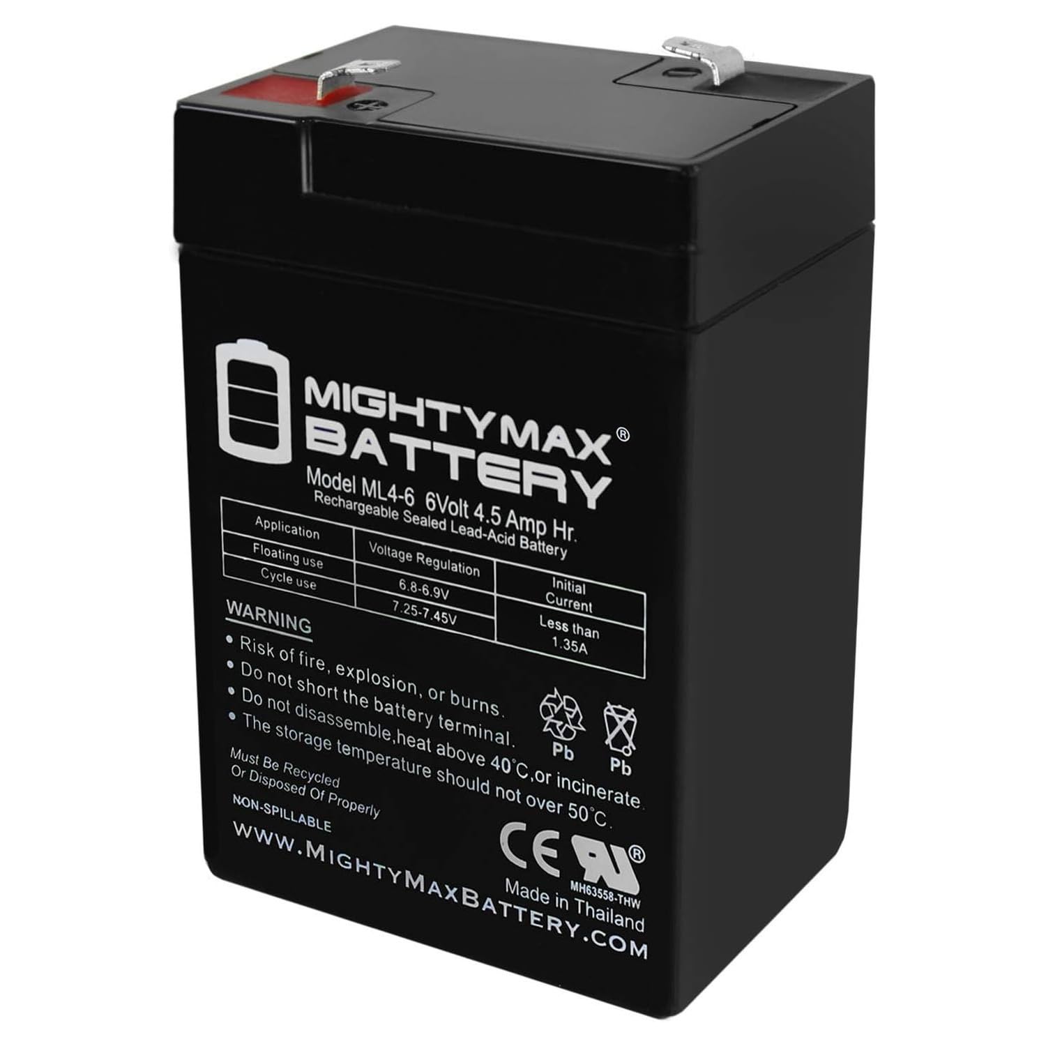 Batería Recargable SLA AGM Mighty Max 6 V 4.5 AH Terminal F1
