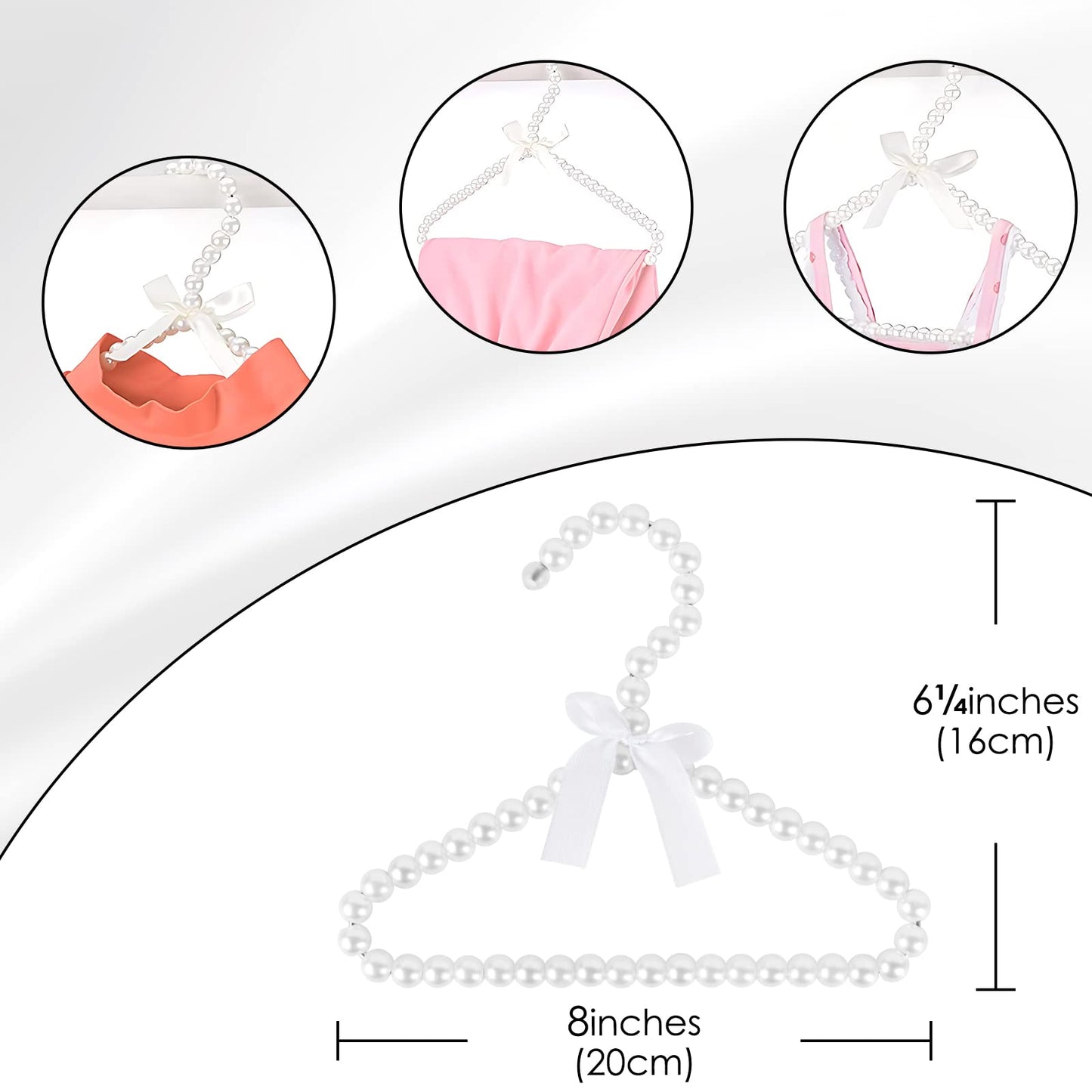 Adorila - Paquete de 5 Perchas de Perlas para niños, pequeñas Perlas con Lazo, Elegantes Perchas estándar para niños y Perros (Blanco)