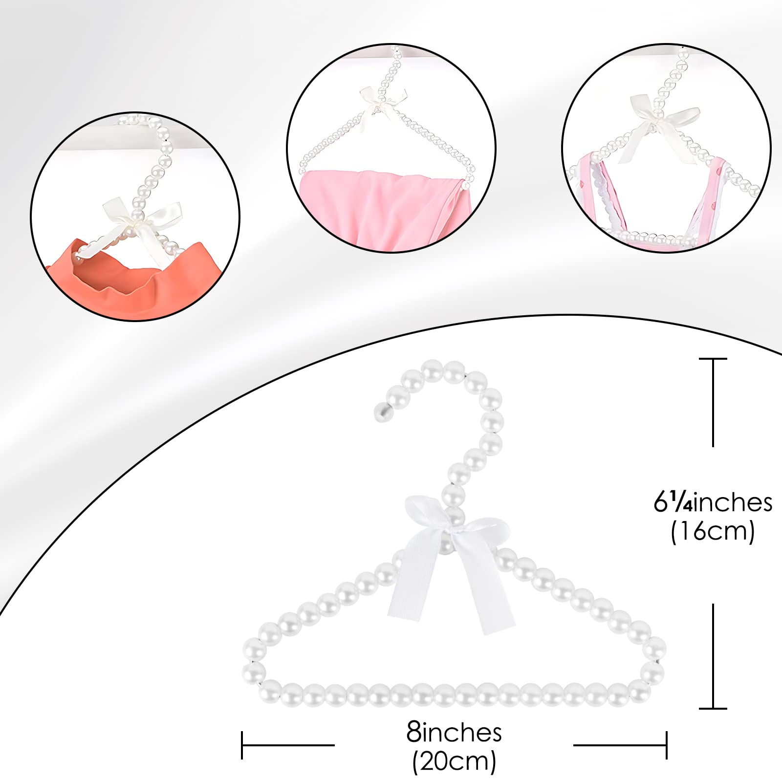 Adorila - Paquete de 5 Perchas de Perlas para niños, pequeñas Perlas con Lazo, Elegantes Perchas estándar para niños y Perros (Blanco)