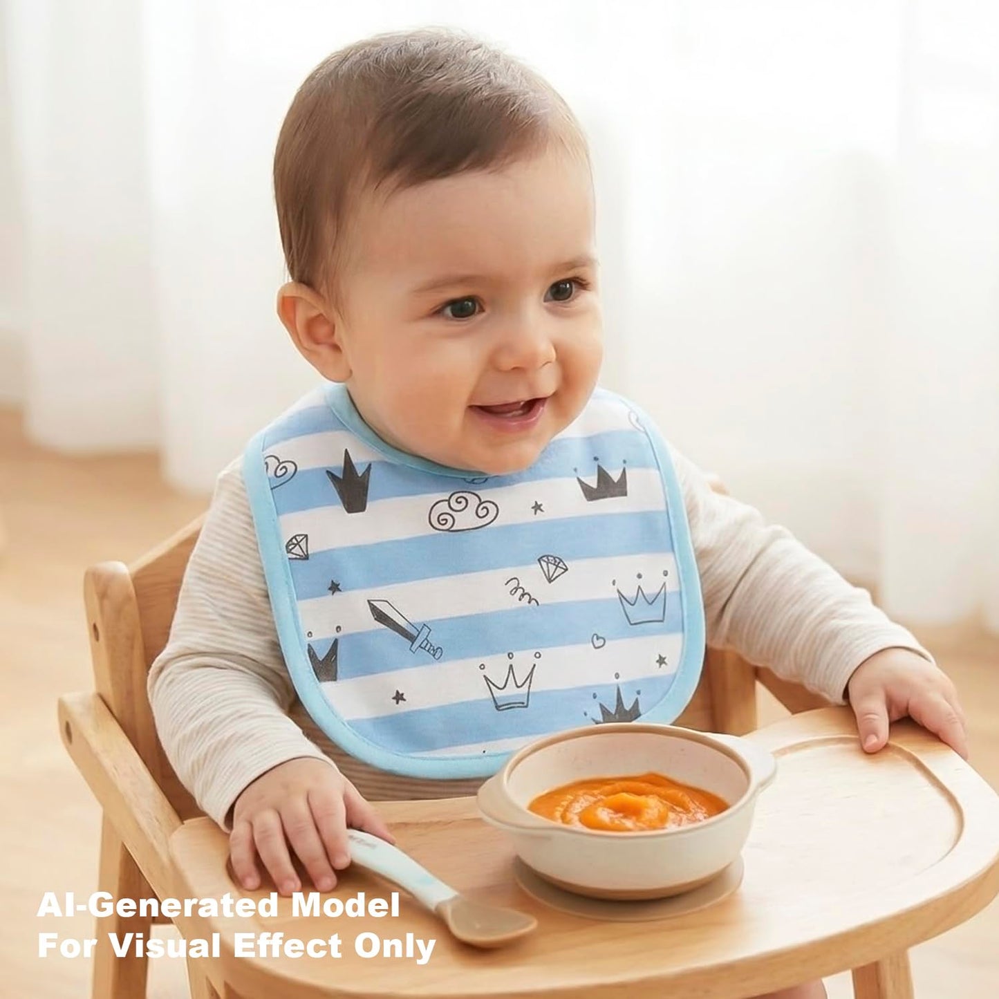 Paquete de 6 baberos de algodón impermeables para niñas y niños para comer con botones ajustables