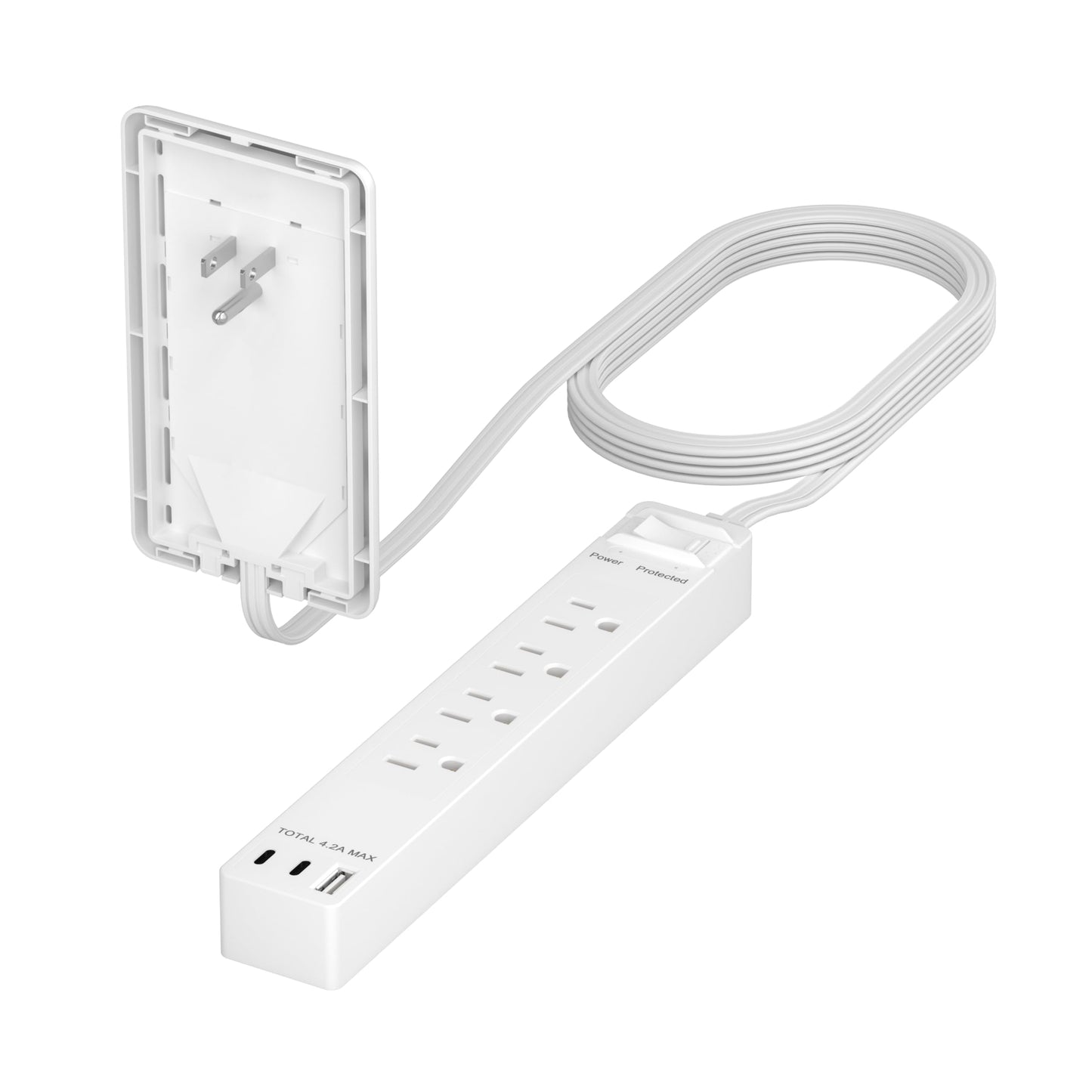 LIDER Extensor de toma protegido contra sobretensiones, tira de alimentación de 4 tomas, USB tipo A de 21 W y 2 puertos USB tipo C, enchufe de placa de pared ultrafino con extensor de cable, cara