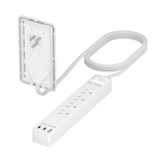 LIDER Extensor de toma protegido contra sobretensiones, tira de alimentación de 4 tomas, USB tipo A de 21 W y 2 puertos USB tipo C, enchufe de placa de pared ultrafino con extensor de cable, cara
