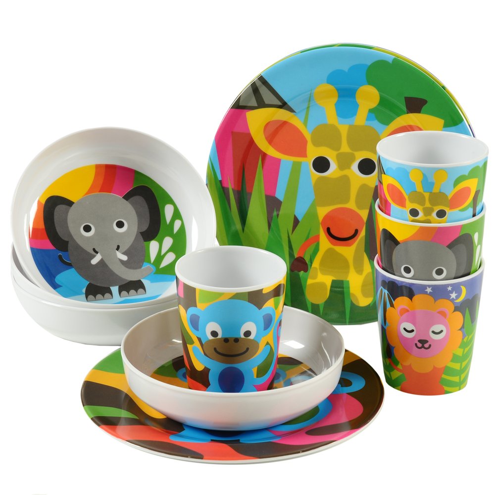 French Bull - Juego de cena libre de BPA para niños - Juego de platos de melamina para niños de 20.32 cm - Jungla, juego de 4, Láminas , Jungle, 20,32cm, 1
