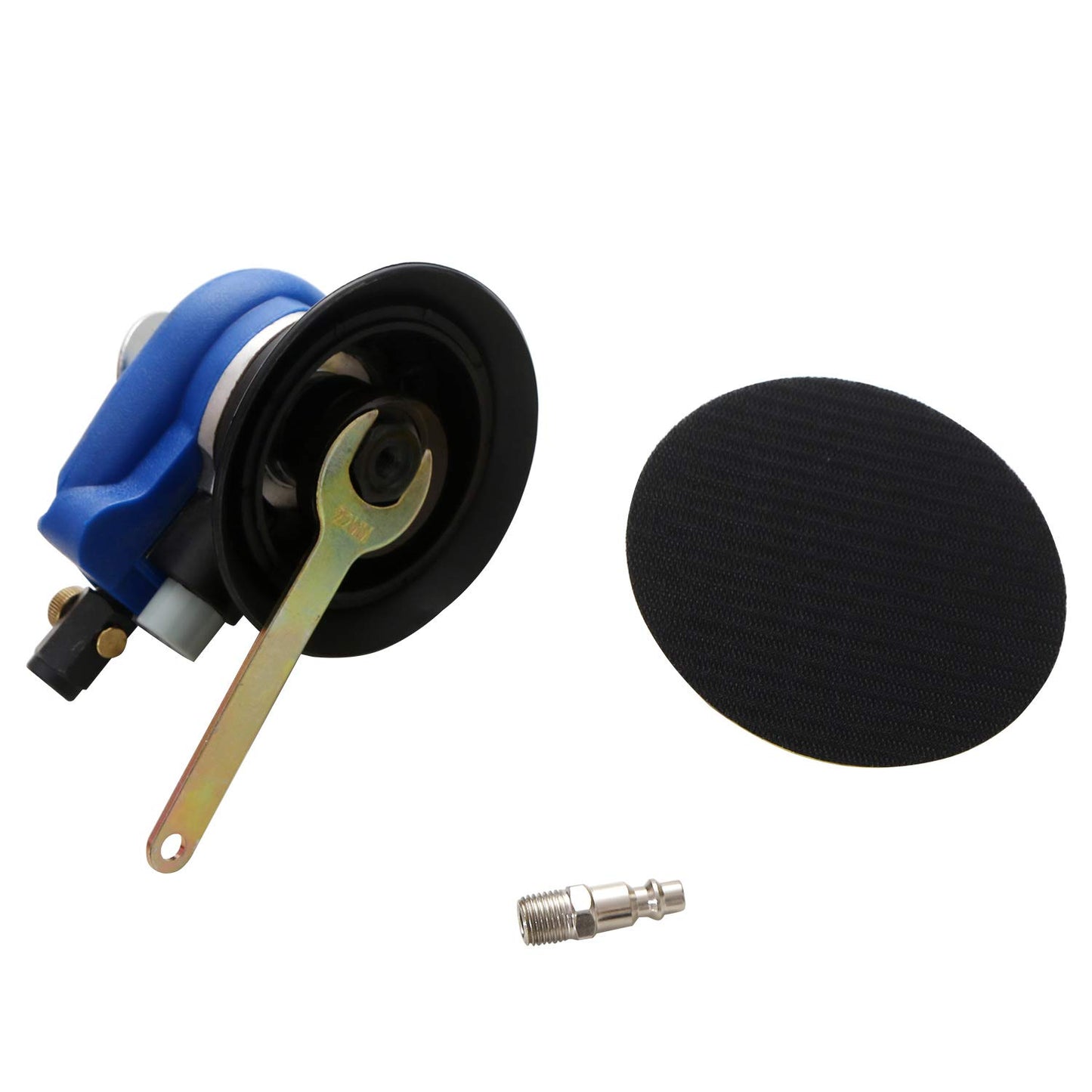 HUAXIU Lijadora orbital aleatoria de aire profesional, 5 pulgadas, azul, incluye 1 lijadora, 1 llave, 1 conector rápido
