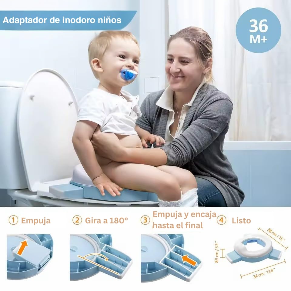 Baño Entrenador Niño 2 en 1 (Bacinica Portátil y Asiento de Inodoro). Para Potty Training. Plegable, Fácil y Seguro, Ideal para Casa, Viajes, Camping. Incluye: Maletita, 5 Rollos de Bolsas (Azul)