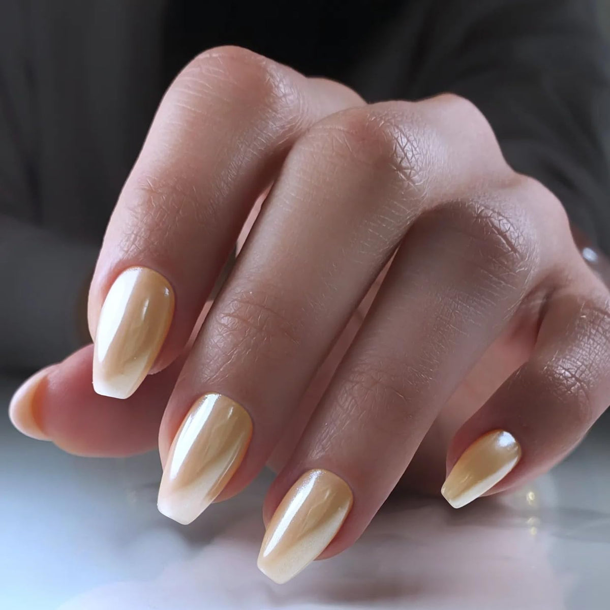 Sxvme Uñas Postizas Cuadradas Medianas Con Acabado Cromado Champán, Uñas Acrílicas Postizas Metálicas, Uñas Postizas De Metal Cromado Con Efecto Espejo, Uñas Postizas Ataúd Mediano Color Champán 0,04