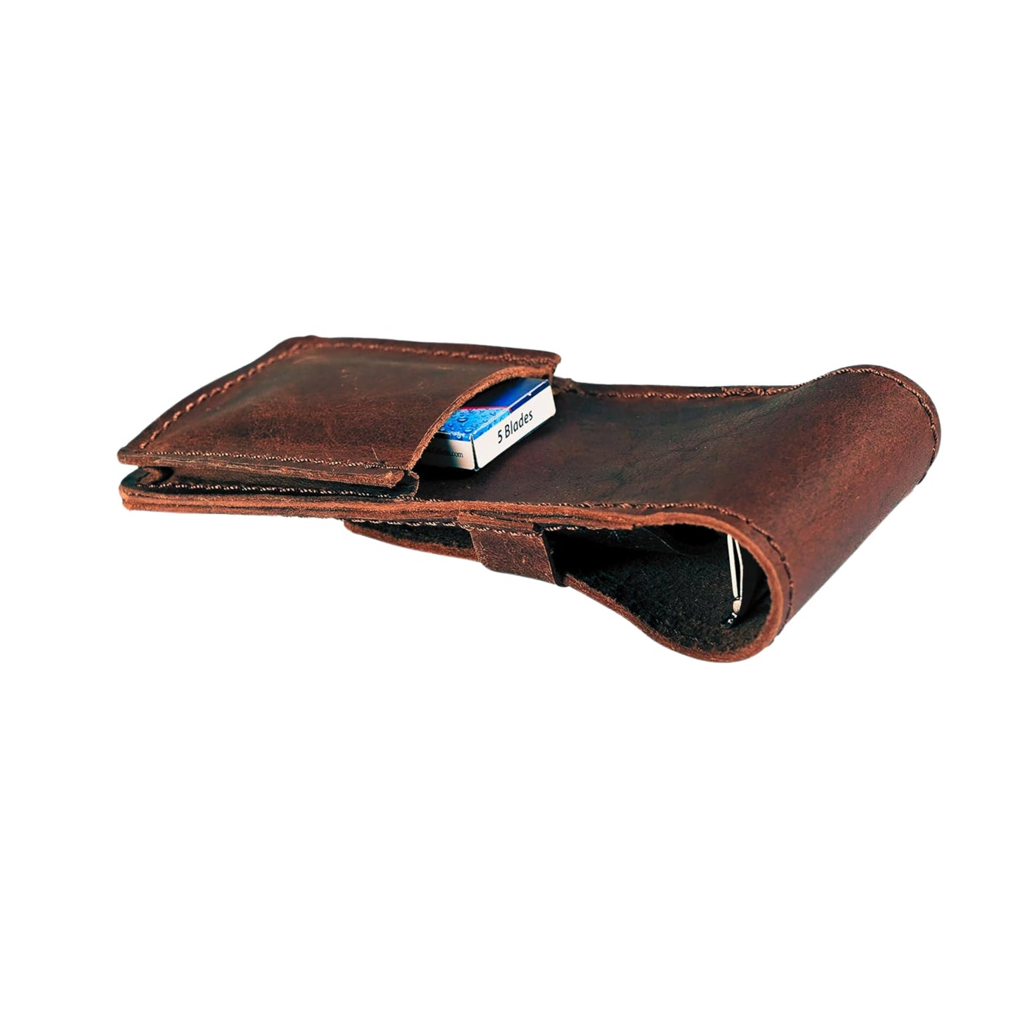 CestAntiQ, Funda de cuero para maquinilla de afeitar de seguridad, accesorios de afeitado, esenciales para el cuidado personal, hecha a mano: marrón