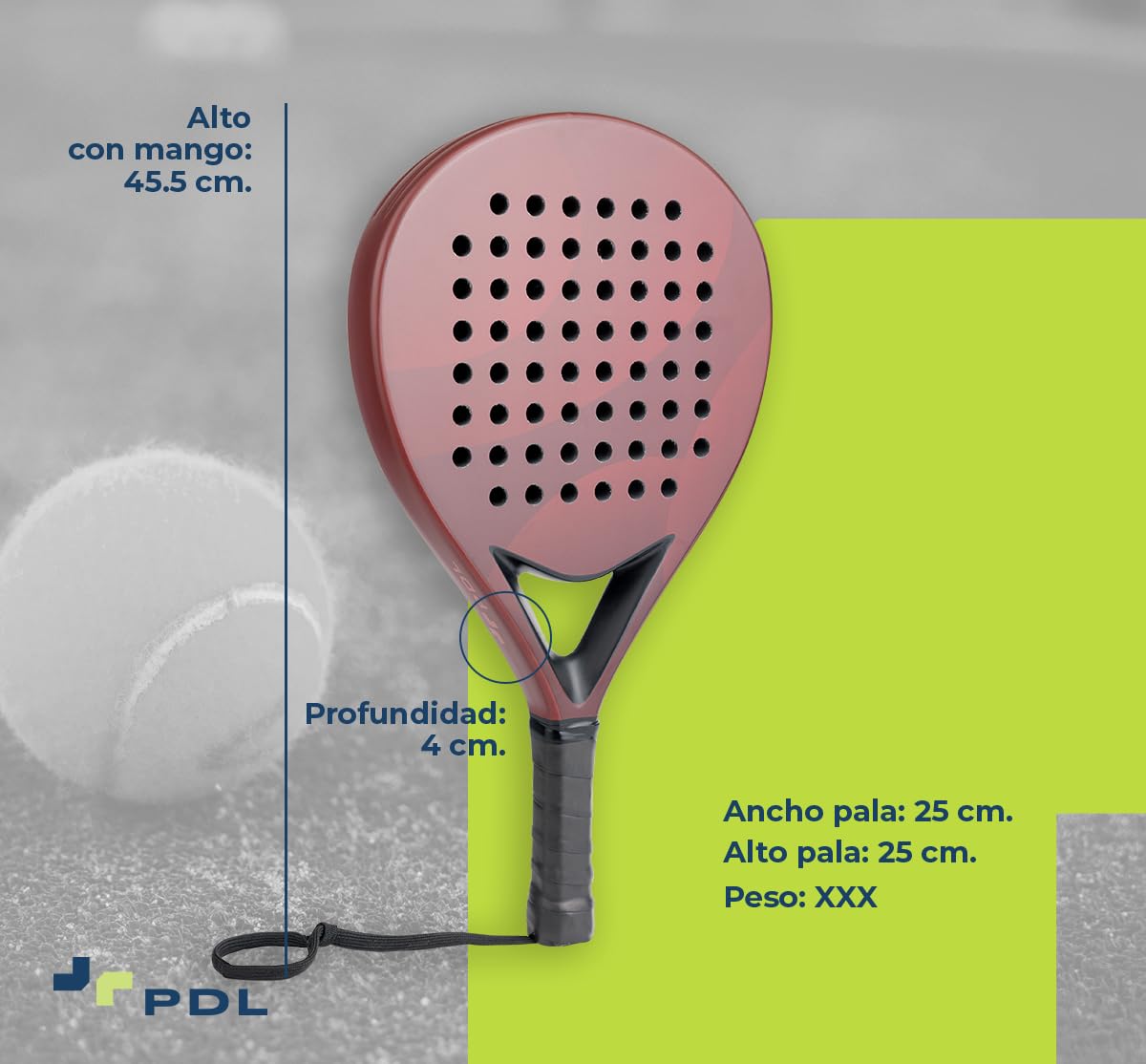 Pala Padel PDL Rojo 100% Carbono 3K con Núcleo EVA para Potencia y Precisión