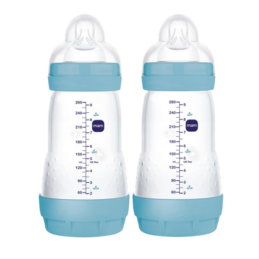 MAM Easy Start - Biberón anticólico de 9 onzas, flujo medio, botella de pezón de silicona similar a la lactancia materna, reduce los cólicos, gas y reflujo, fácil de limpiar, sin BPA, biberones