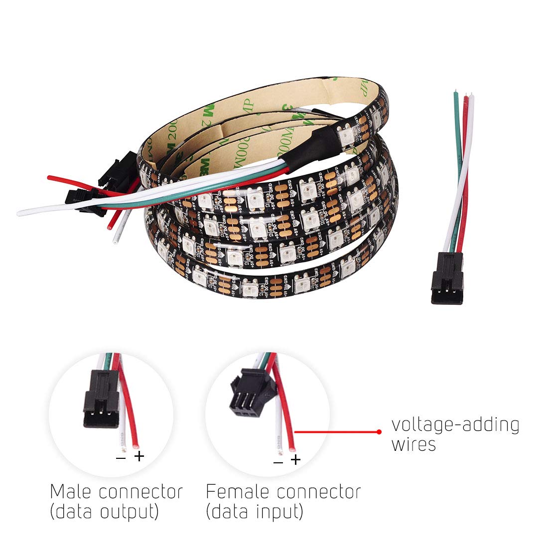 BTF-LIGHTING WS2812B - Tira de LED RGB ECO, efectos de persecución 5050SMD direccionable individualmente 3.3 pies 60 Pixeles/m, color flexible de ensueño IP65 para proyectos de bricolaje de recámara