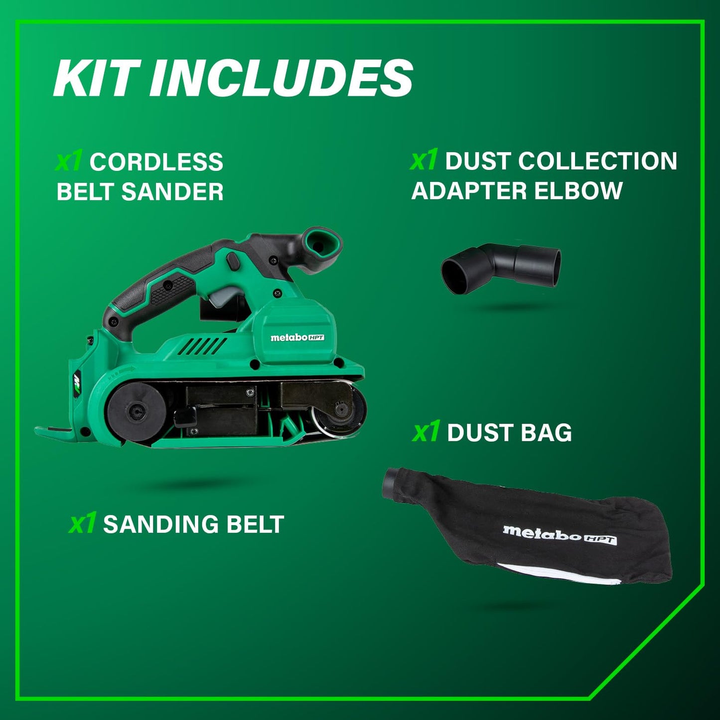 Metabo HPT - Lijadora de correa inalámbrica MultiVolt de 36 V sin escobillas de 3 x 21 pulgadas, kit de lijadora eléctrica, velocidad variable, modo automático, compatible con batería Metabo HPT de 18